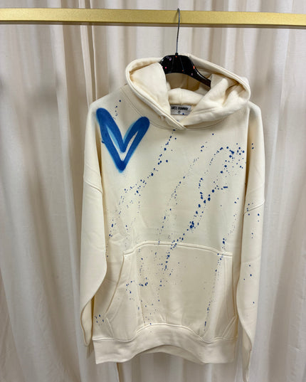 Royal Blue Heart Spray Painted Cream Hoodie Adults