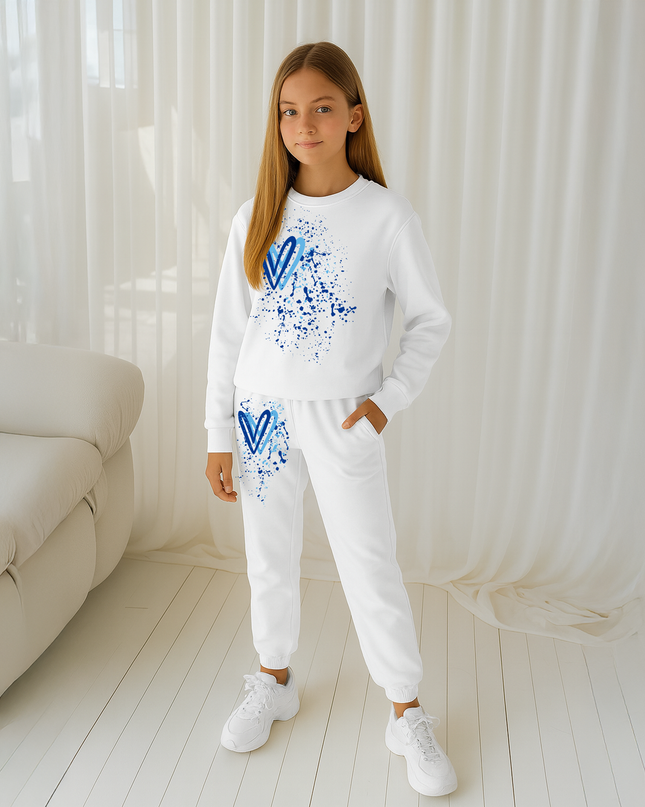 Blue Hearts Printed Sweatshirt Tracksuit Kids