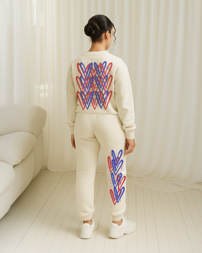 Royal Blue/Red Hearts Printed Sweatshirt Tracksuit Kids