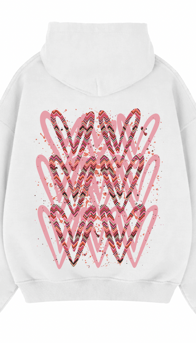 Coral Zig Zag Heart Printed Hoodie – image 7