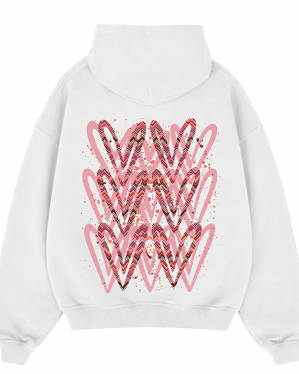 Coral Zig Zag Heart Printed Hoodie Adults
