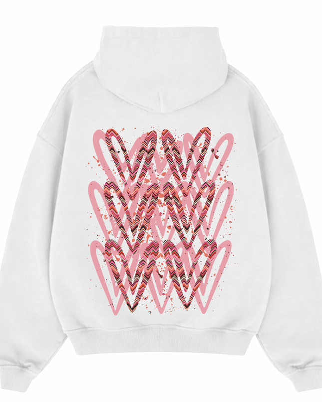 Coral Zig Zag Heart Printed  Hoodie Kids