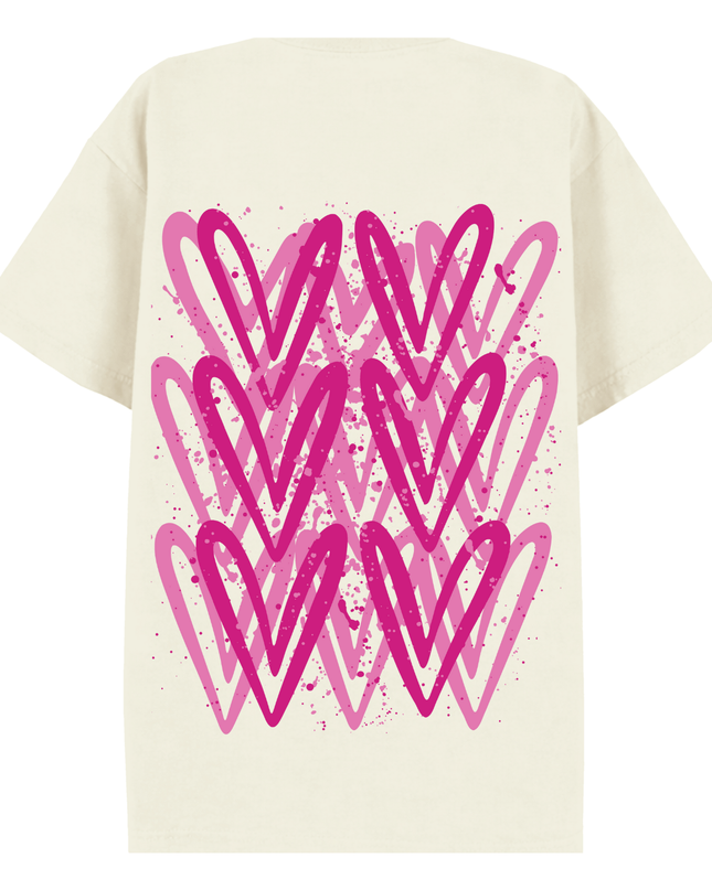 Hot Pink Heart Printed T-shirt Adult