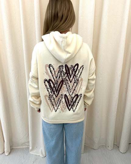 Leopard Print Heart Printed Ruched Hoodie