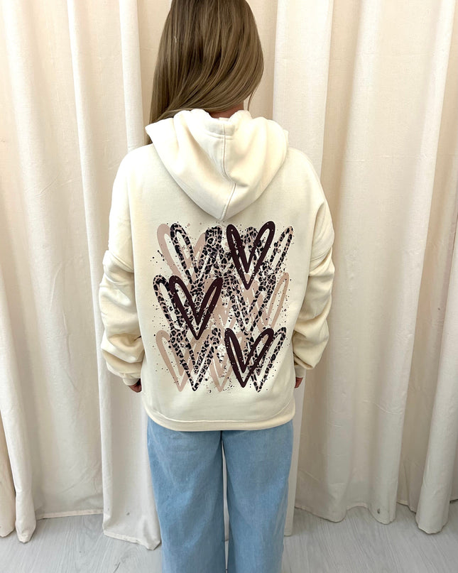 Leopard Print Heart Printed Ruched Hoodie