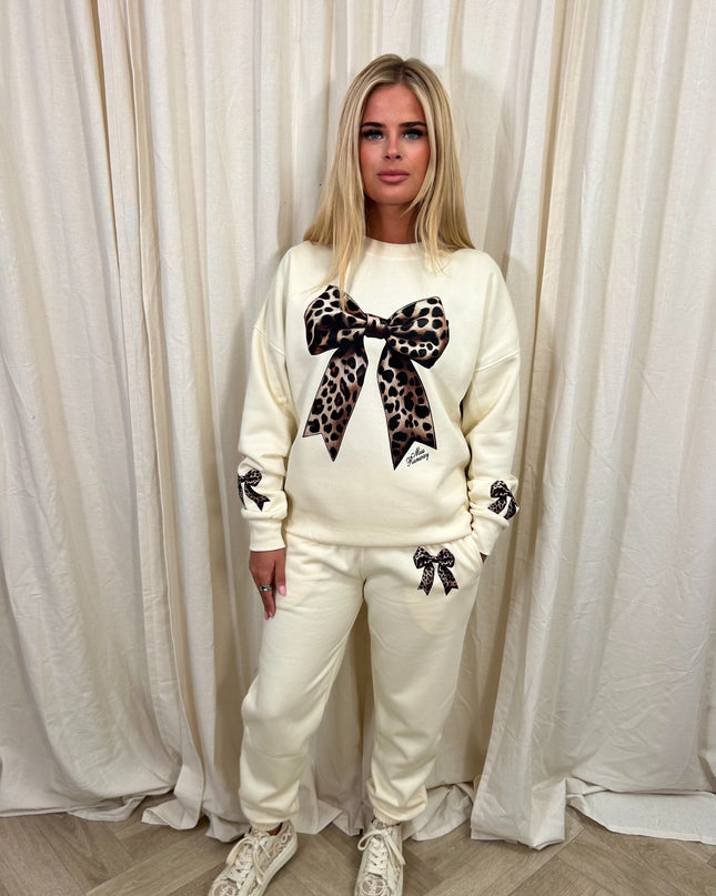 Leapord Bow Sweatshirt Tracksuit