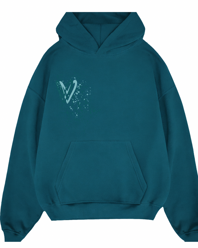 Teal Heart Printed Hoodie Adults