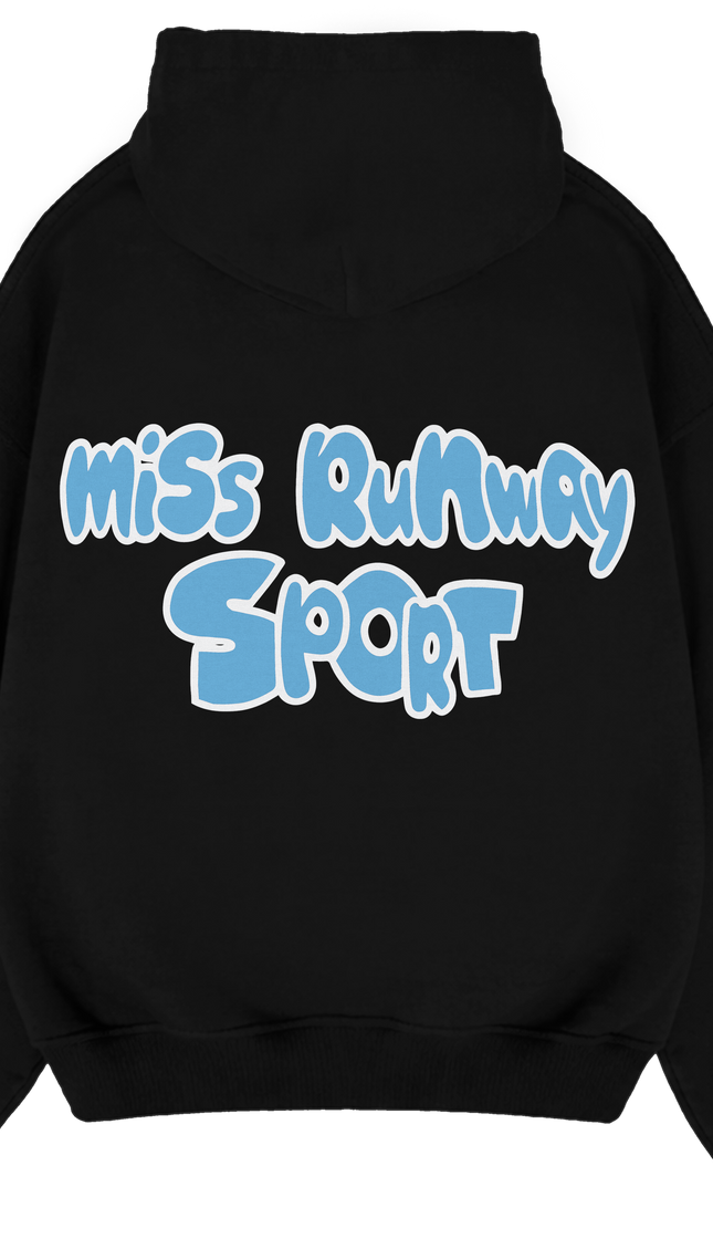 Miss Runway Sport Hoodie Black/Blue – adult printed hoodie by Miss Runway
