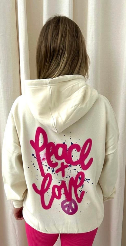 Peace & Love Graffiti Hoodie Cream