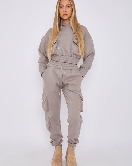 Cargo Pockets Fleece Tracksuit Dove Grey
