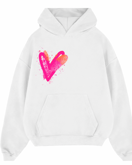 Neon Scatter Heart Printed Hoodie Adults