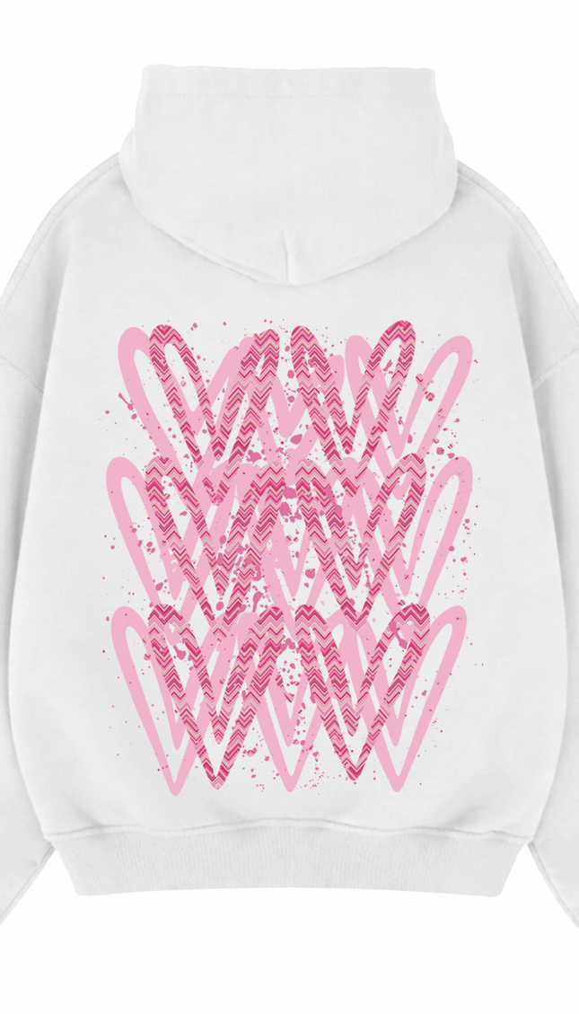 Hot Pink Zig Zag Heart Printed Hoodie – image 7