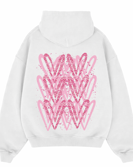 Hot Pink Zig Zag Heart Printed  Hoodie Kids