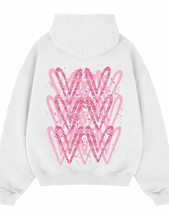 Hot Pink Zig Zag Heart Printed  Hoodie Kids