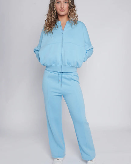 Oversized Bomber Style Fleece Zipper Co-ord Blue