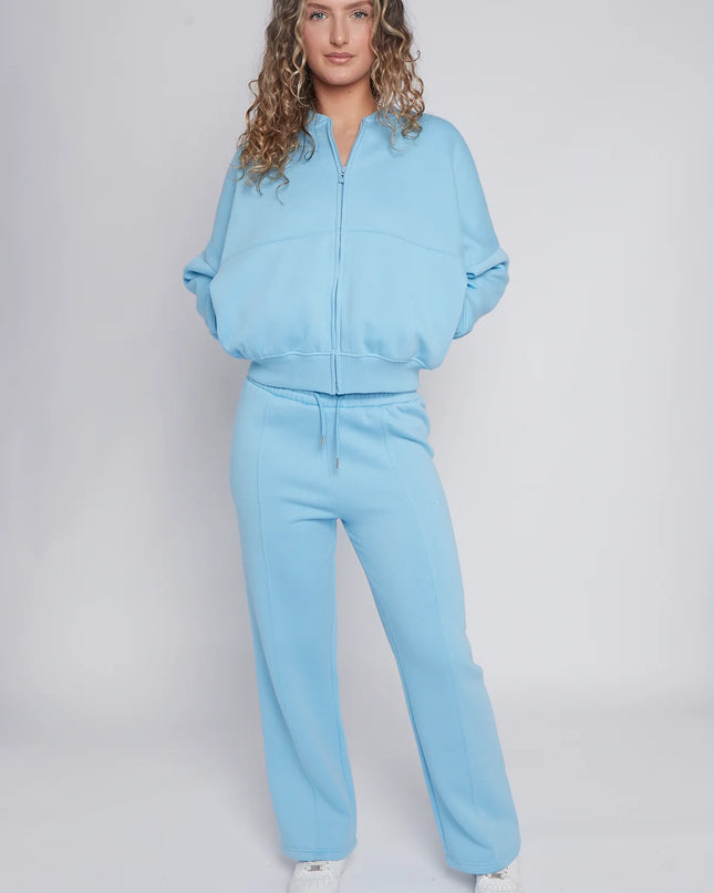 Oversized Bomber Style Fleece Zipper Co-ord Blue