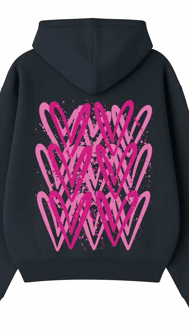 Hot Pink Heart Printed Hoodie – image 7