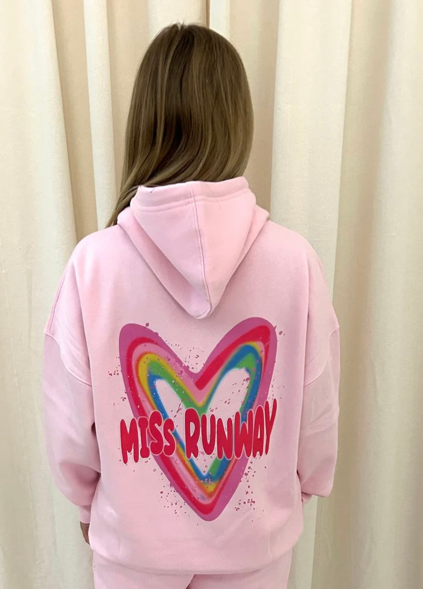 Miss Runway Multicolour Heart Graffiti Hoodie Pink