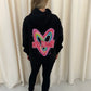 Miss Runway Multicolour Heart Graffiti Hoodie And Legging Set Black