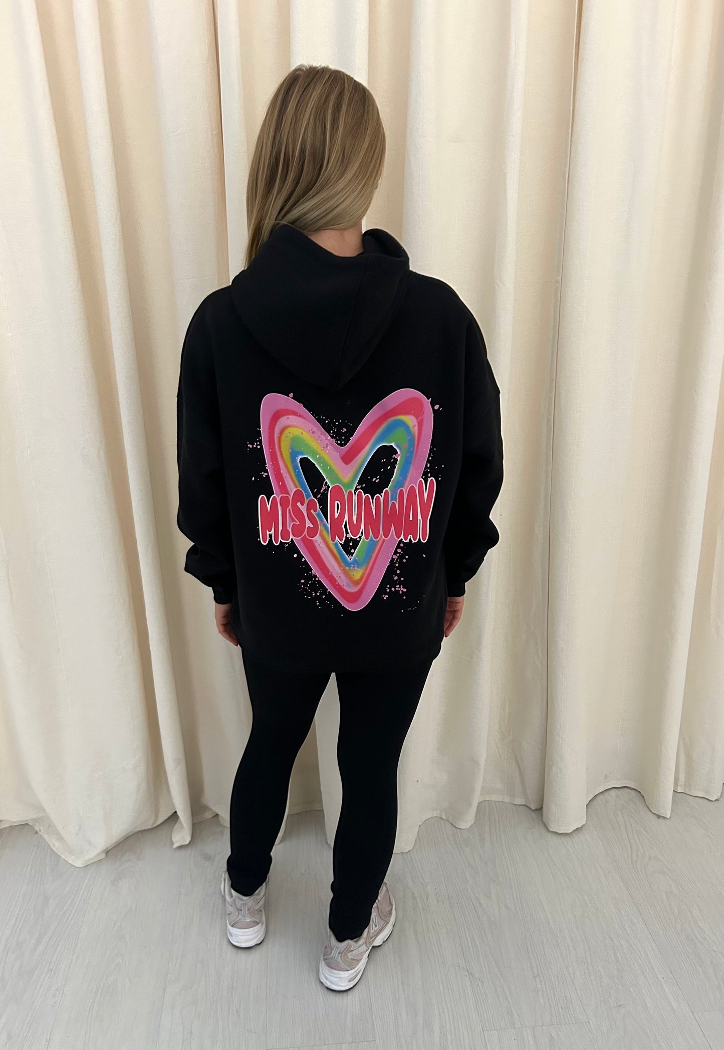 Miss Runway Multicolour Heart Graffiti Hoodie And Legging Set Black