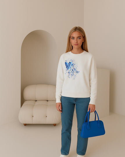 Royal Blue Heart Printed Sweatshirt