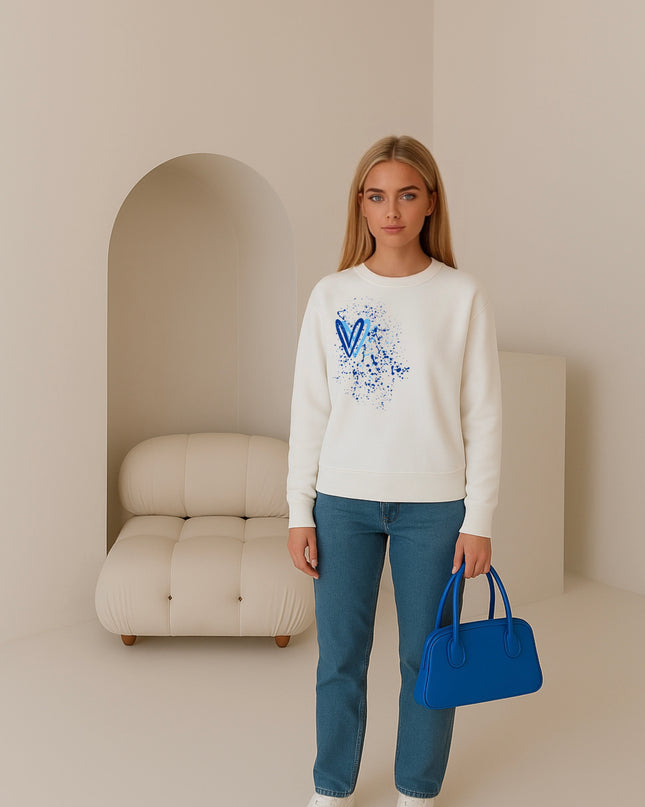 Royal Blue Heart Printed Sweatshirt