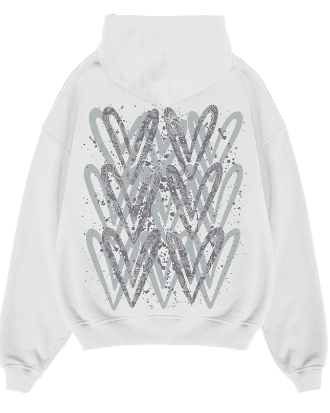 Grey Paisley Heart Printed Hoodie Adults