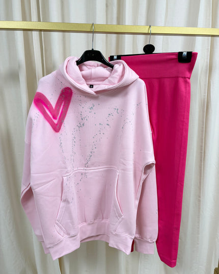 Hot Pink Heart Spray Painted Pink Hoodie & Leggings Kids