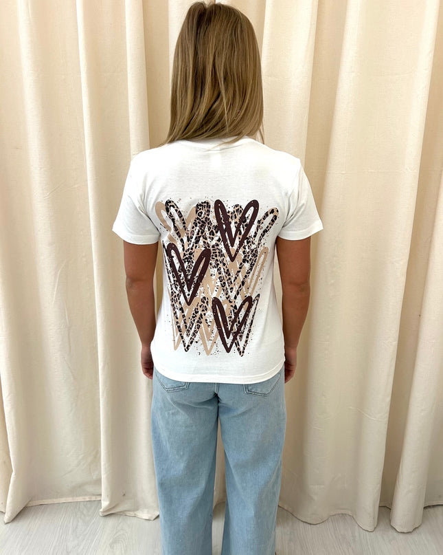 Leopard Print Hearts Printed T-shirt Adult