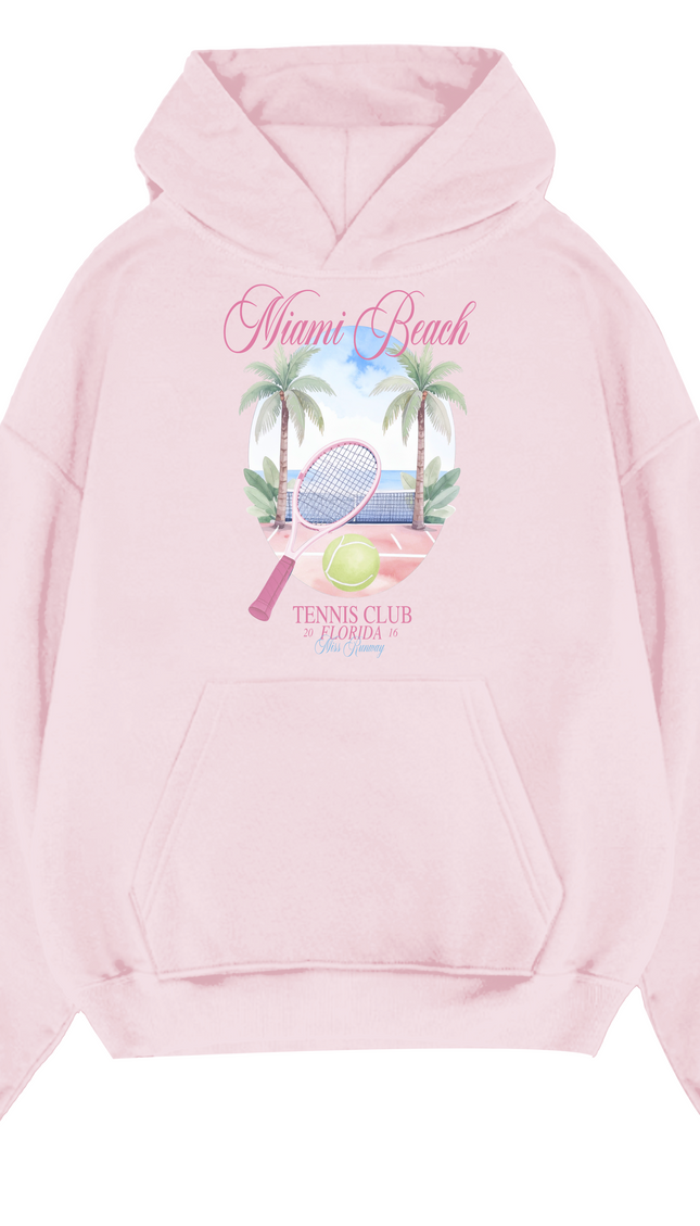 Miami Beach Tennis Club Hoodie – adult printed hoodie by Miss Runway