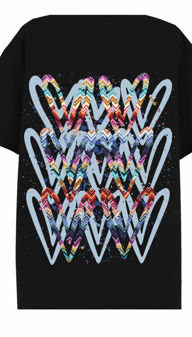 Multicoloured Zig Zag Heart Printed T-shirt – additional view