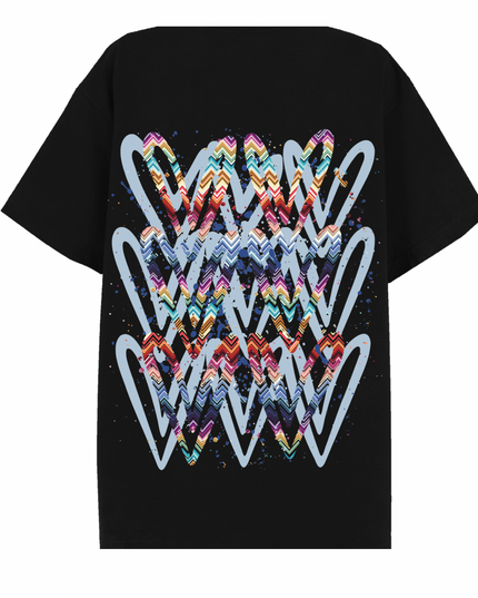 Multicoloured Zig Zag Heart Printed T-shirt Kid