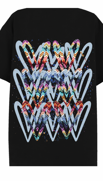 Multicoloured Zig Zag Heart Printed T-shirt – additional view