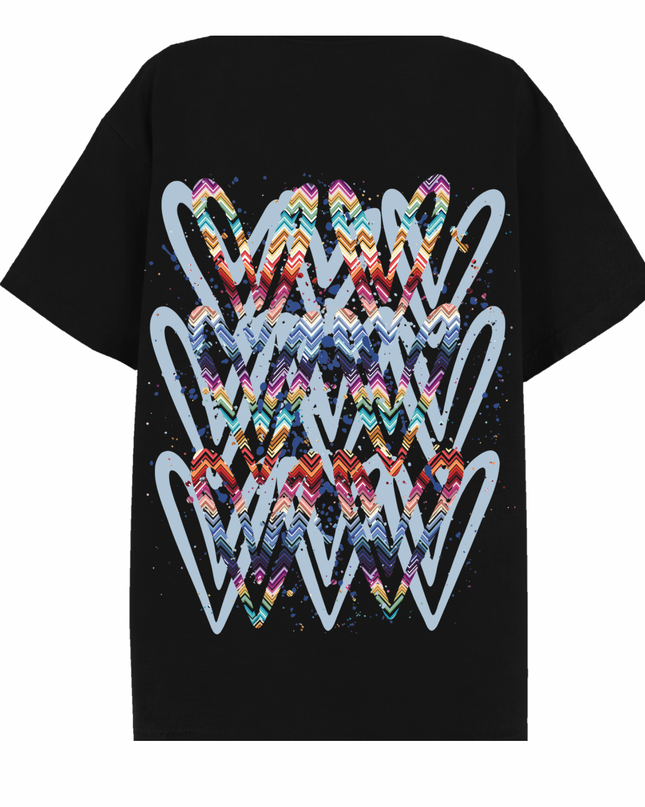 Multicoloured Zig Zag Heart Printed T-shirt Adult