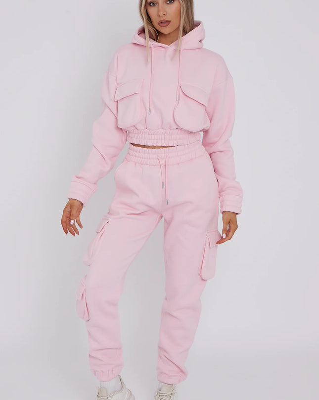 Cargo Pockets Fleece Tracksuit Pink