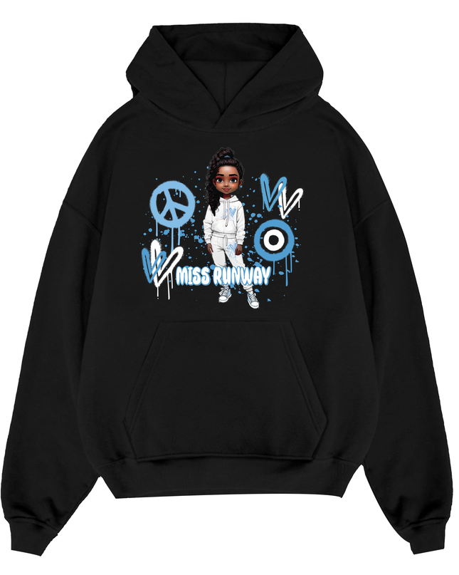 Miss Runway Doll Hoodie Blue Heart Design