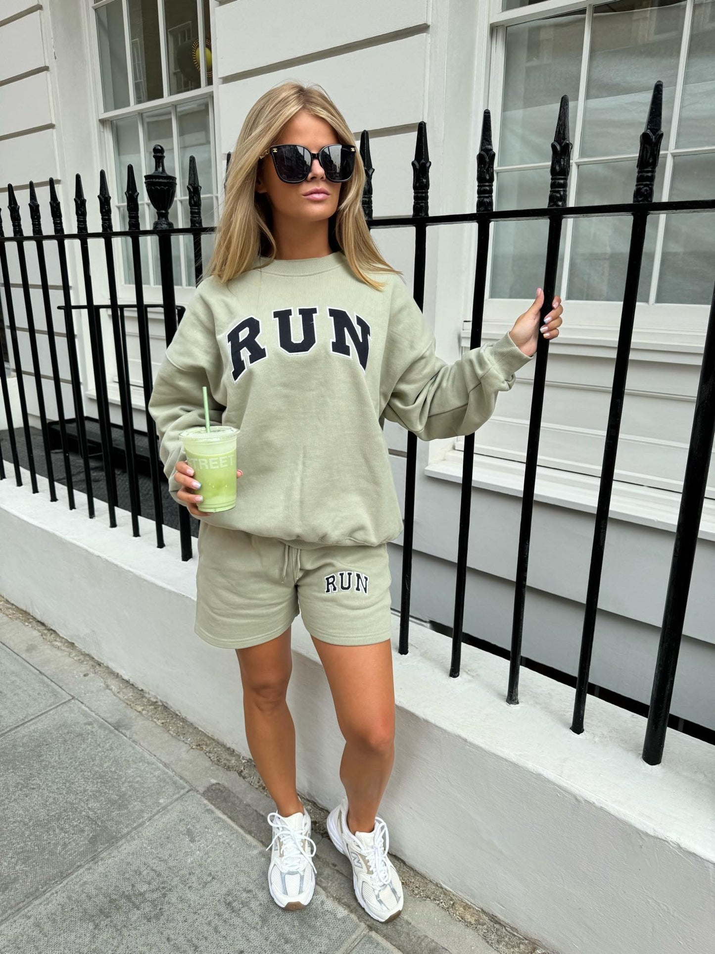 Run Appliqué 100% Cotton shorts Sage Green