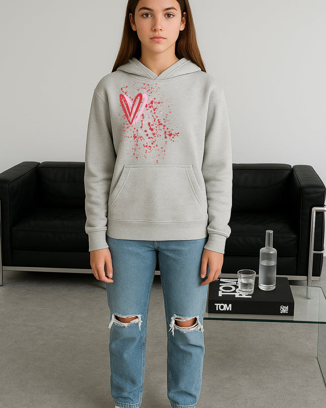 Pink/Red Heart Printed Hoodie