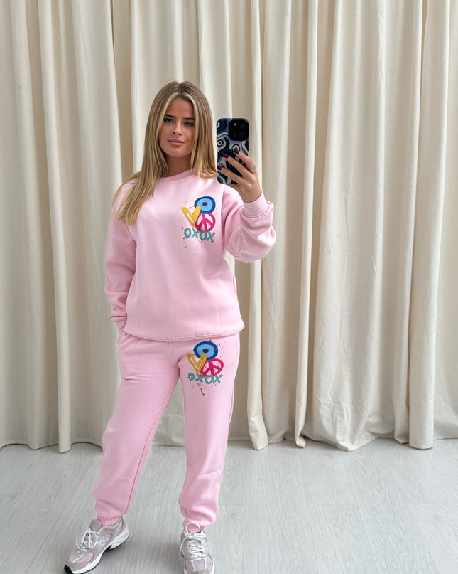 XOXO Graffiti Sweatshirt Tracksuit Pink