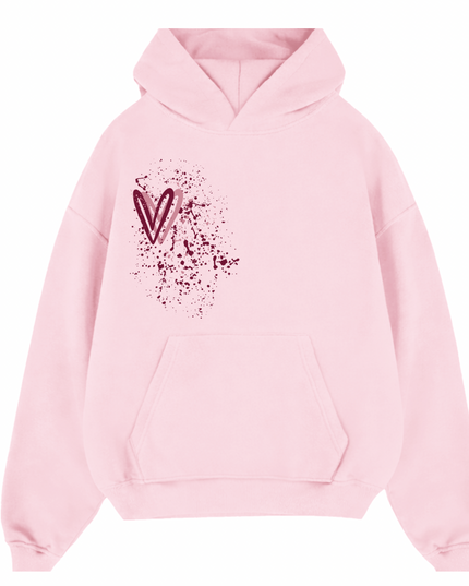 Burgundy Heart Printed Hoodie Kids