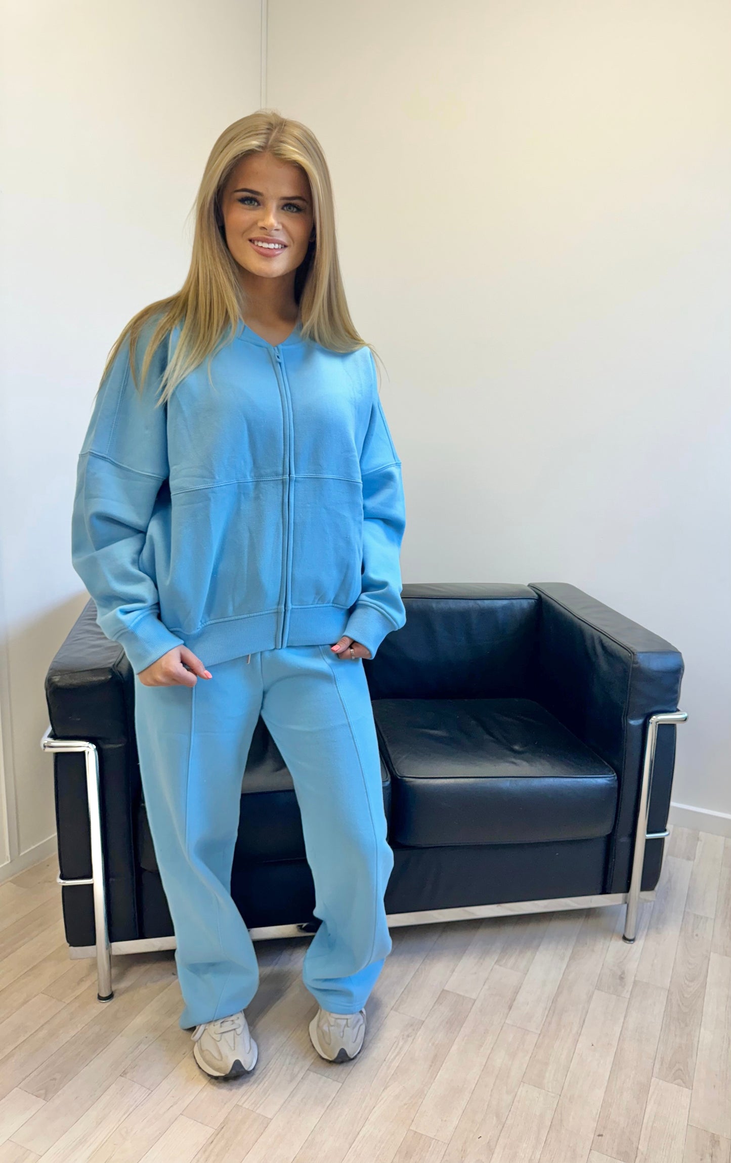 Blue Oversized Bomber Style Fleece Zipper Co-ord