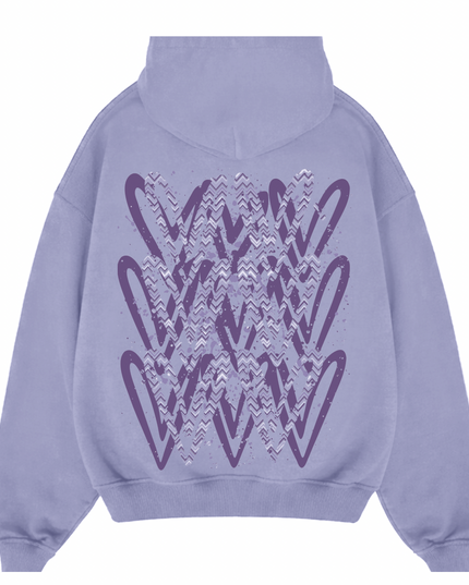 Lilac Zig Zag Heart Printed  Hoodie Kids