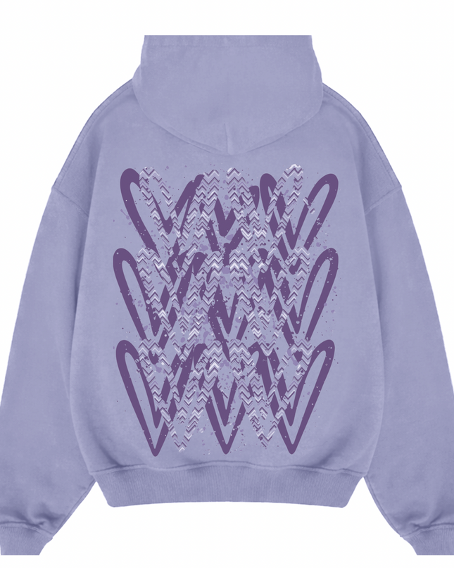 Lilac Zig Zag Heart Printed  Hoodie Kids