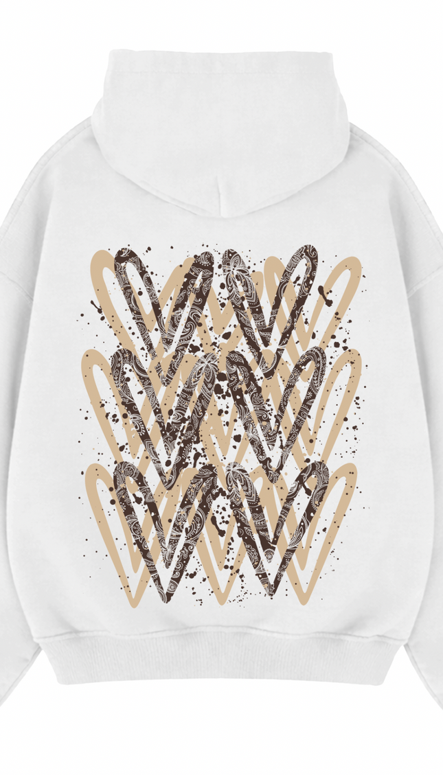 Brown Paisley graffiti heart hoodie with spray paint effect print – women's hoodie by Miss Runway
