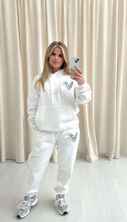 Grey Heart Graffiti Hooded Tracksuit White