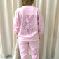 Baby Pink Candy Cane Heart Graffiti Hooded Sweatshirt Tracksuit Pink