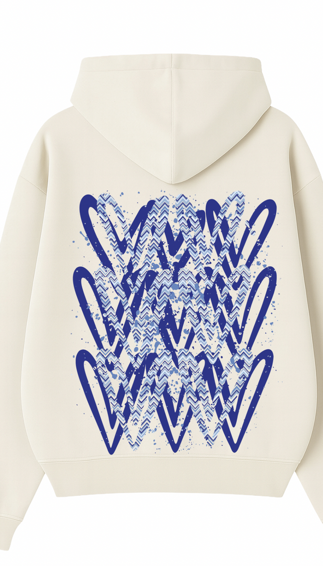 Royal Blue Zig Zag graffiti heart hoodie with spray paint effect print – women's hoodie by Miss Runway
