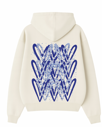 Royal Blue Zig Zag Heart Printed  Hoodie Kids