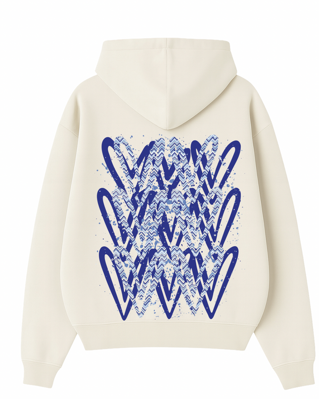 Royal Blue Zig Zag Heart Printed  Hoodie Kids