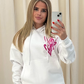 Miss Runway Pink Heart Graffiti Hoodie White